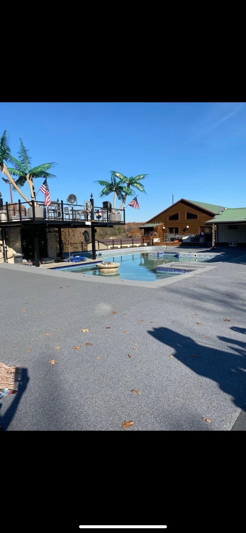 Freshly coated durable concrete floor after installation at a waterpark project