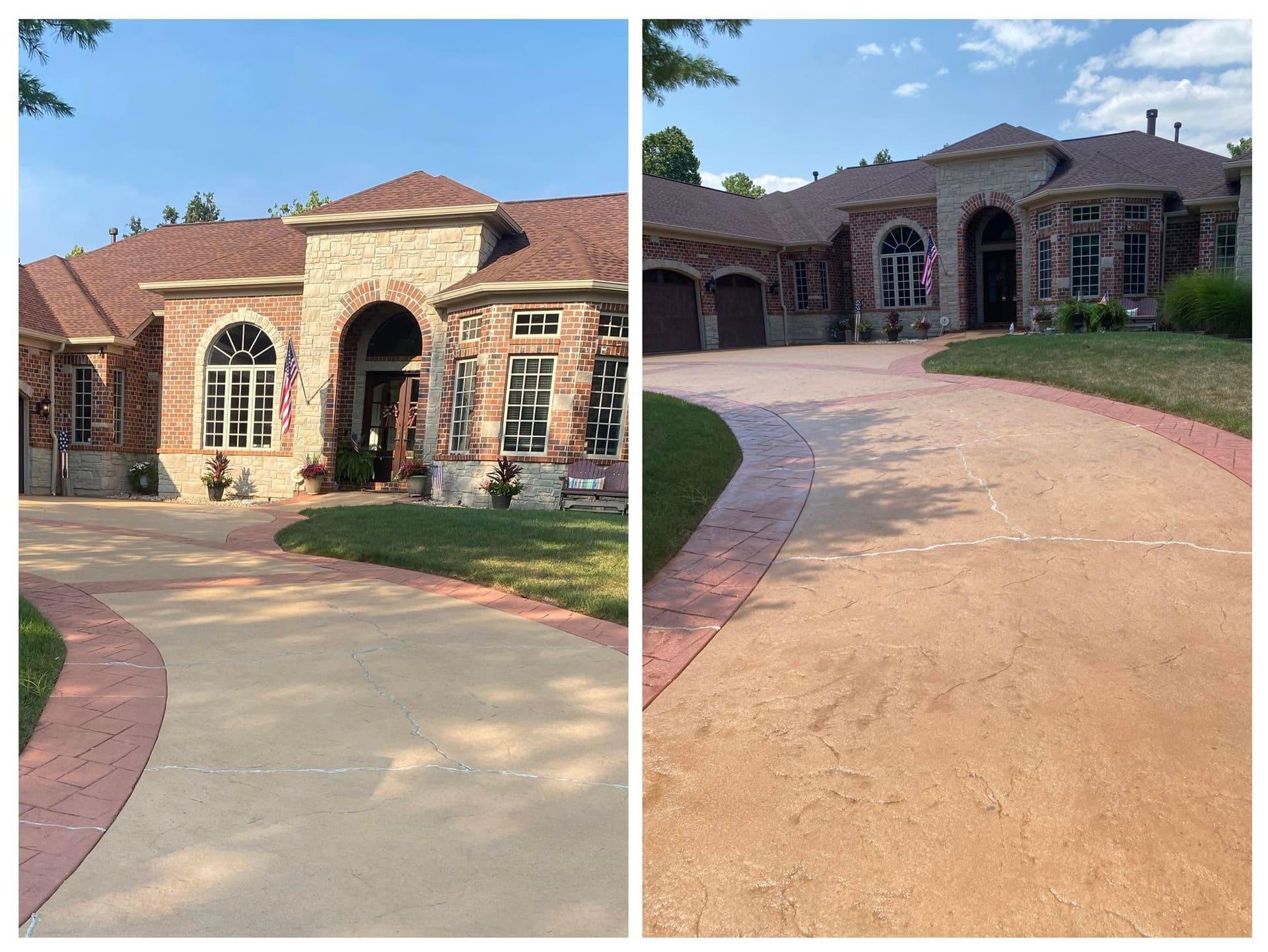 Before and after driveway concrete coating comparison